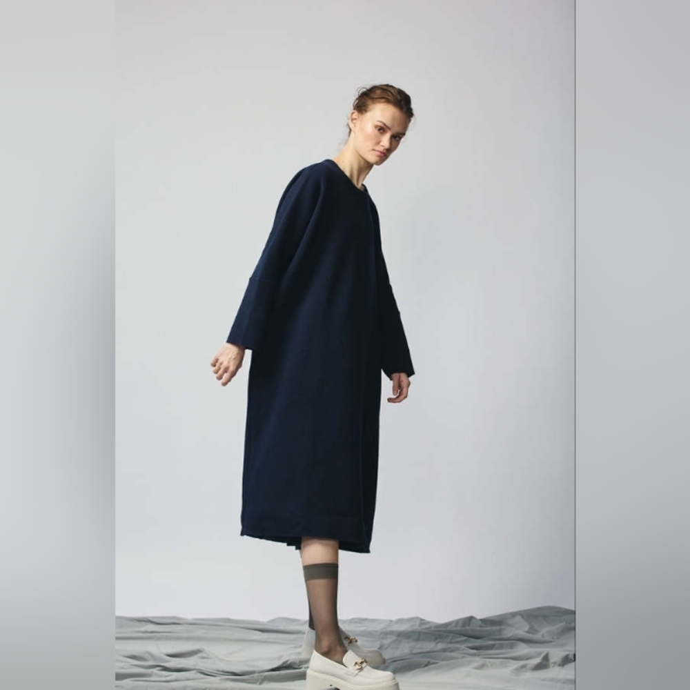 MARIE SAINT PIERRE Navy Blue Scuba Crew Midi Dress XL